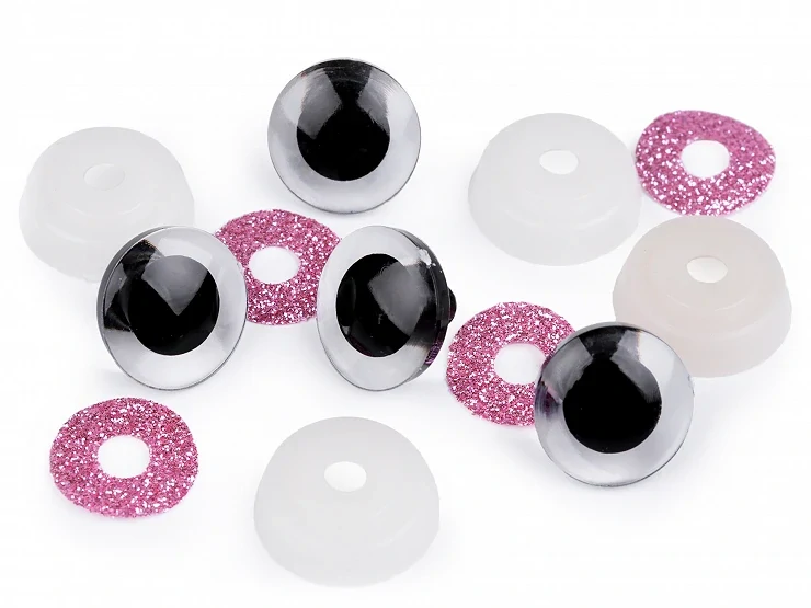 Oči glitrové s poistkou 20 mm ružová
