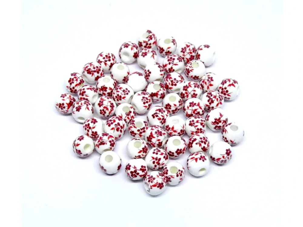 Porcelánové korálky s kvetinkami 8mm