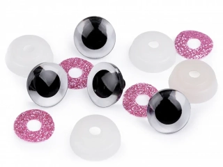 Oči glitrové s poistkou 20 mm ružová